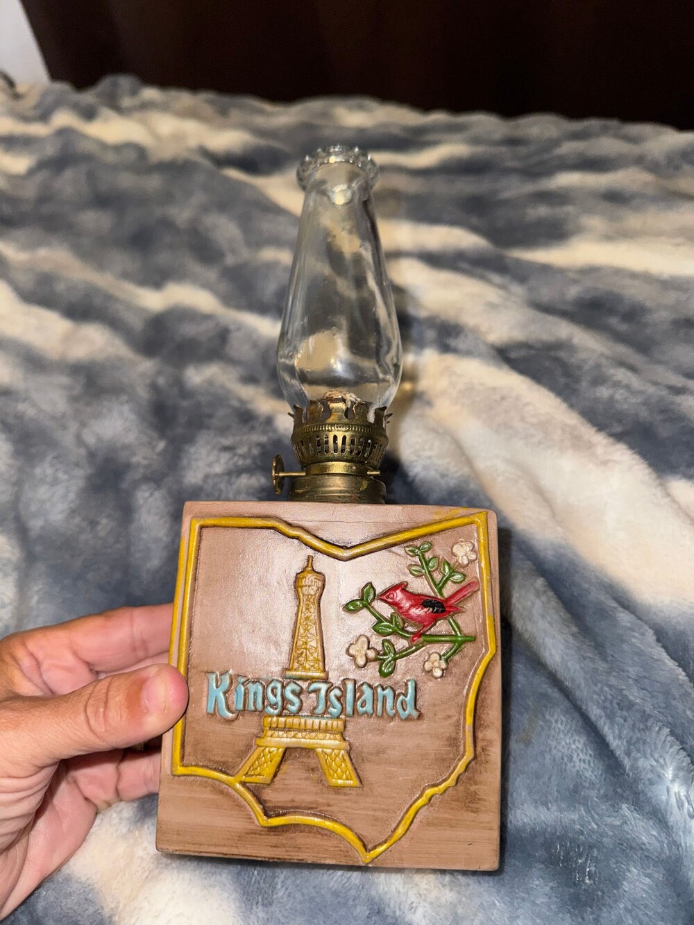 Kings Island Vintage Ceramic Base Oil Lamp with Glass Chimney